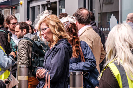 Epsom Surrey, London UK, June 04 2022, Middle Aged woman Walking In Crowded Street