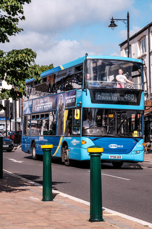 Epsom Surrey, London, June 11 2022, Blue Double Decker Metro Bus Public Transport Serviceのeditorial素材