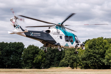 Epsom Surrey, London, July 02 2022, Emergency Respose Air Ambulance Taking Off From Epsom Downs...