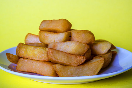 London UK, June 07 2025, Plate Of Deep Fries Chunky Chips Food Accompaniment