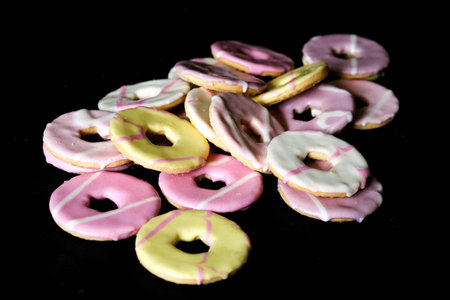 London UK, June 07 2025, Fun Iced Shortcake Ring Biscuits Colouful and Tasty