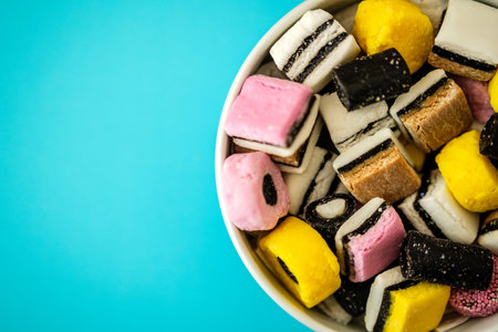 London UK, May 17 2025, A Bowl of Classic Liquorice Allsorts Sweets
