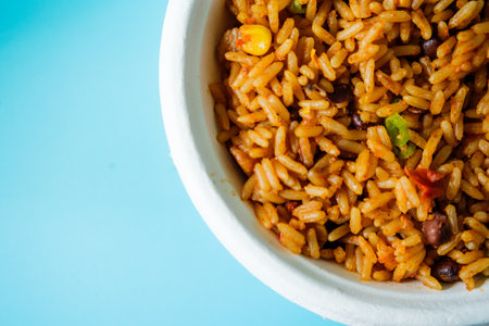 London UK, May 08 2025, Bowl of Spicy Mexican Style Riceの写真素材