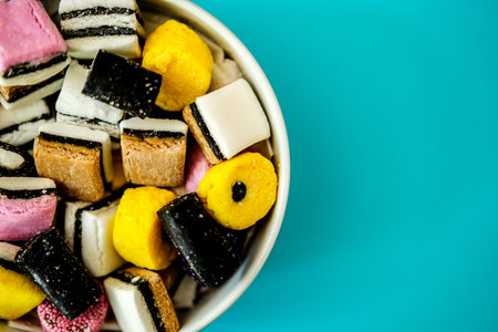 London UK, May 17 2025, A Bowl of Classic Liquorice Allsorts Sweets