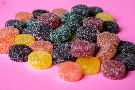 London UK, June 01 2025, Selection of Colourful Traditional Fruit Pastillesの写真素材