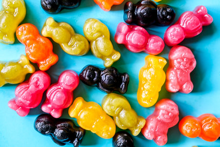 London UK, May 30 2025, Fruit Flavoured Soft Jelly Babies Sweetsの写真素材
