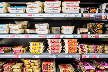 London UK, November 19 2025, Selection Of British And Internation Prepared Ready Meals On A Supermarkets Shelvingのeditorial素材