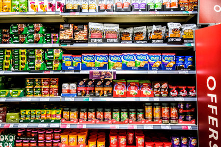 London UK, November 27 2025, Selection of Dry Stuffing Mix and Gravy Granules Display On Supermarket Shelvesのeditorial素材