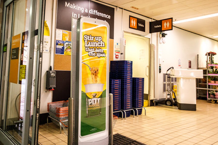 London UK, March 16 2026, Entrance to Sainsbury Retail Supermarket With No People