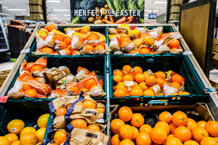 London UK March 22 2026, Pile of Fresh Tropical Oranges Citrus Fruit
