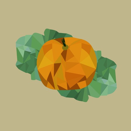 ripe yellow pumpkin with 2 green leavesのイラスト素材