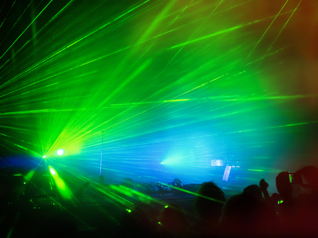 Visual effects at the concert created with lasers and smoke.の写真素材