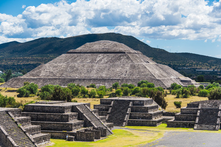 Pyramid of the Sun seen from Pyramid of the Moon on a sunny day, in Teotihuacan, near Mexico City, Mexico.の写真素材
