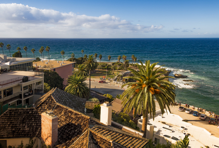 High angle view on La Jolla Cove, a part of city of San Diego, California, on a sunny day.の写真素材