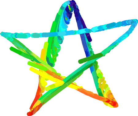 Rainbow star on the paper, grunge background vector. Ink splatter, blots, spot elements. Watercolor paint splashes pattern, fluid stains spots background.のイラスト素材