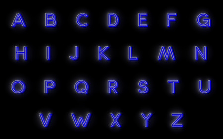 neon alphabet. 24 letters for your design, glowing and very beautifulの写真素材