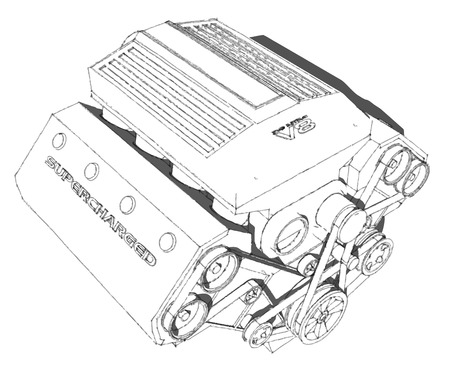 The internal combustion engine. Powerful eight-cylinder engine. Pencil drawing.のイラスト素材