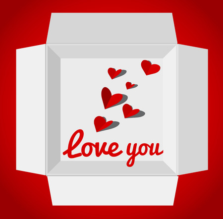 Valentines day illustration with gift box red paper hearts.  のイラスト素材