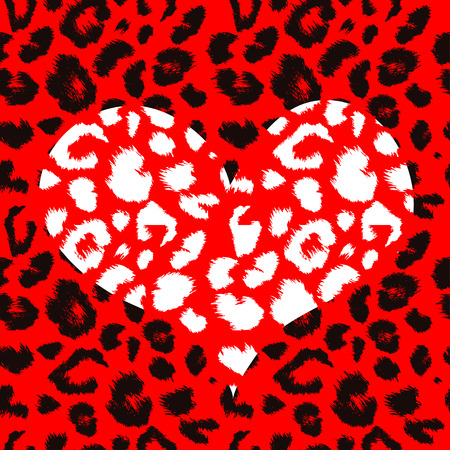 Heart with leopard print texture pattern. Vector backgroundのイラスト素材