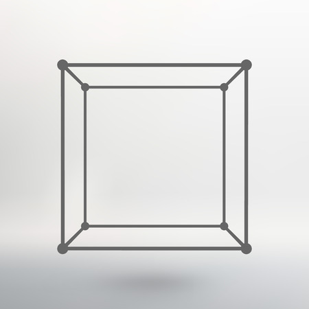 Cube of lines and dots. Cube of the lines connected to points. Molecular lattice. The structural grid of polygons. White background. The facility is located on a white studio backgroundのイラスト素材