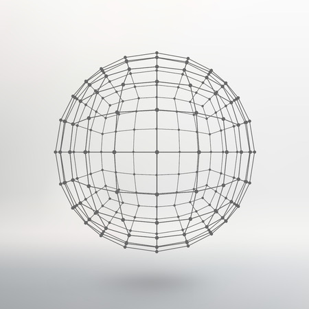 Scope of lines and dots. Ball of the lines connected to points. Molecular lattice. The structural grid of polygons. White background. The facility is located on a white studio backgroundのイラスト素材