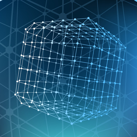 Mesh polygonal background. Scope of lines and dots. Ball of the lines connected to points. Molecular lattice. The structural grid of polygonsのイラスト素材