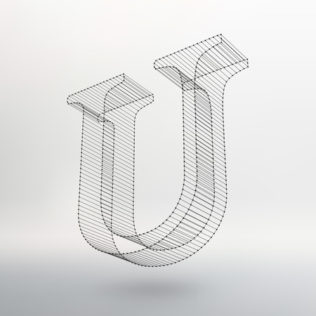 Vector illustration of letter L on white background. Fonts of Mesh polygonal. Wire frame contour alphabets.のイラスト素材