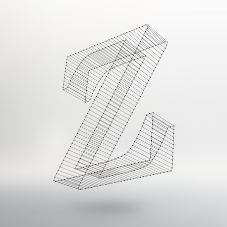 Vector illustration of letter L on white background. Fonts of Mesh polygonal. Wire frame contour alphabets.のイラスト素材