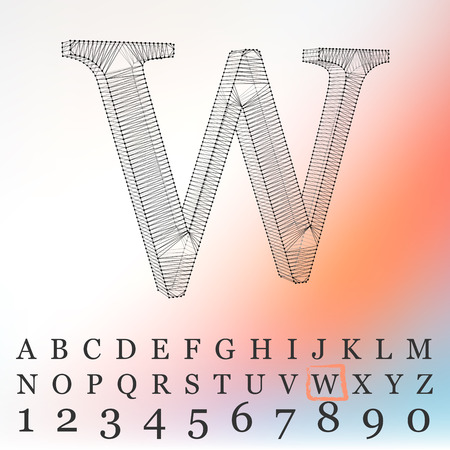 Vector illustration of letter L on white background. Fonts of Mesh polygonal. Wire frame contour alphabets.のイラスト素材