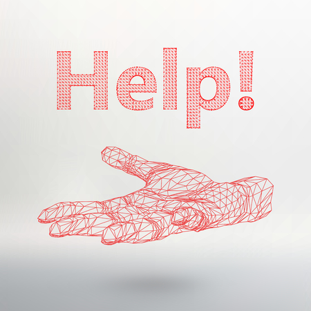 The inscription - Help. Molecular lattice. Structural mesh of polygons on a white background.のイラスト素材