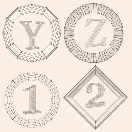 Vector illustration of letter . Fonts of Mesh polygonal. Wire frame contour alphabets. Abstract creative concept vector iconのイラスト素材