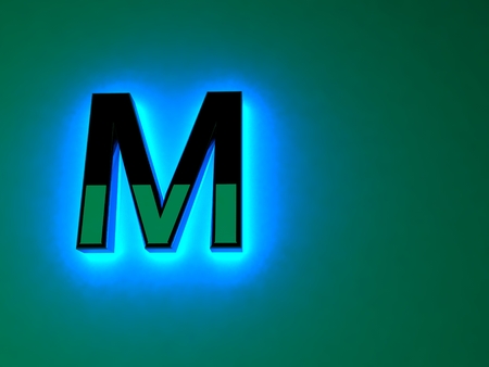 Luminous neon black letters. Blue glow. Black shiny font. Separate letters. Raster illustrationの写真素材