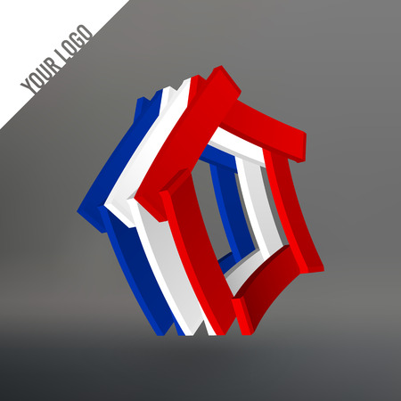 Abstract logo. Pentagon as leaves stacked. Planks stacked in a circle pentagon. Logo in the colors of the national flag of Franceのイラスト素材