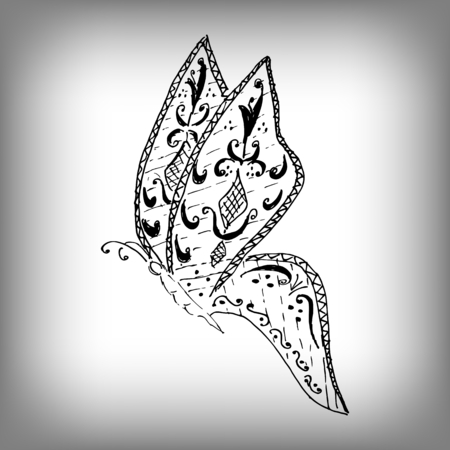 Magic butterfly style , freehand drawing. High details isolated on white background. Monochrome sketchのイラスト素材