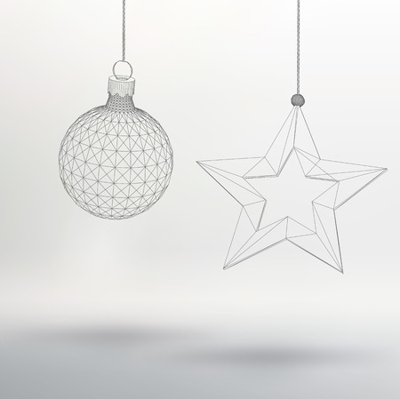 Christmas decoration ball and star. Polygon triangle. The structural grid of polygons. Abstract Creative concept vector background. Polygonal design style letterhead and brochureのイラスト素材