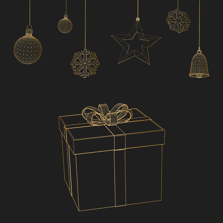 Christmas decoration and gift box Vector illustration. Polygon triangle. The structural grid of polygons. Abstract Creative concept vector background. Polygonal design style letterhead and brochureのイラスト素材