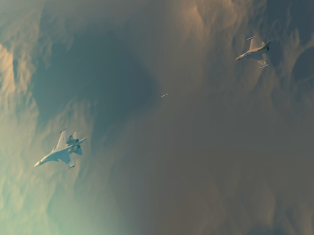 Turkish fighter attack on Russian bomber. Attack of the Turkish aircraft in the Russian plane....