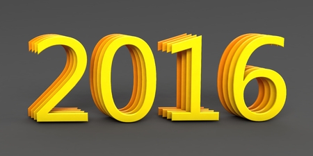 Yellow 2016 year on a gray background. 3d rendered imageの写真素材
