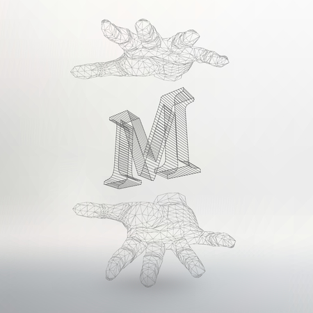 Vector illustration of letter M and hand of lines. のイラスト素材
