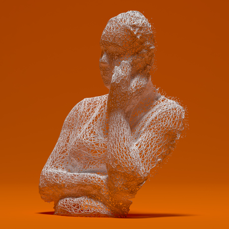 Polygon rendering three-dimensional silhouette of a pregnant woman talking on a cell phoneの写真素材