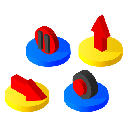 Set Isometric icons 3D - arrow, play, pause. Pictograms Isolated vector illustrationのイラスト素材