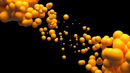 Shiny balls in random order hanging in the air on a black background. Abstract illustration with...