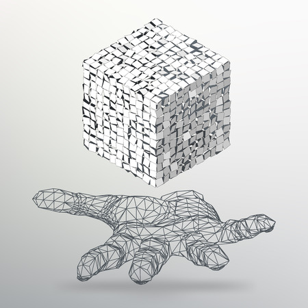 Abstract Creative concept vector background of geometric shapes - cube on the arm. Design style letterhead and brochure for business. EPS 10 vector illustrationのイラスト素材