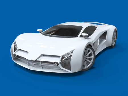 Conceptual high-speed white sports car. Blue uniform background. Glare and softer shadows. 3d renderingの写真素材
