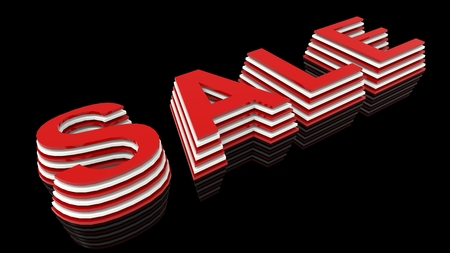 3d render of the word sale. Red and white lettering on a black backgroundの写真素材