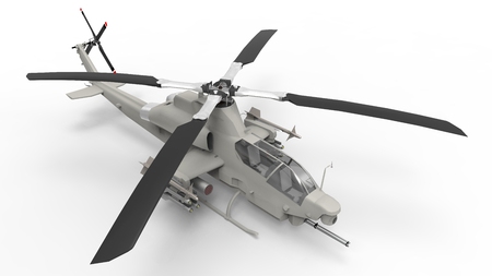 Modern Military helicopter standing on the ground. Illustration isolated on white background. 3d illustration.の写真素材