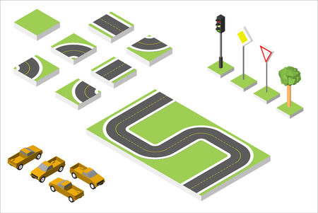 Set Isometric road and Cars, Common road traffic regulatory.のイラスト素材