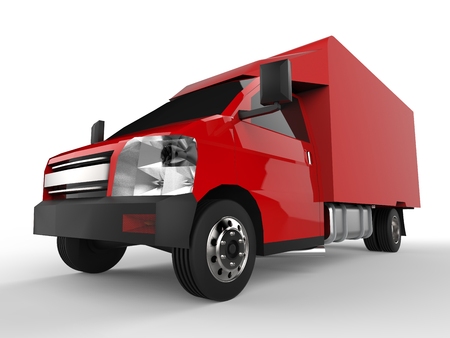 Small red truck. Car delivery service. Delivery of goods and products to retail outlets. 3d rendering.の写真素材