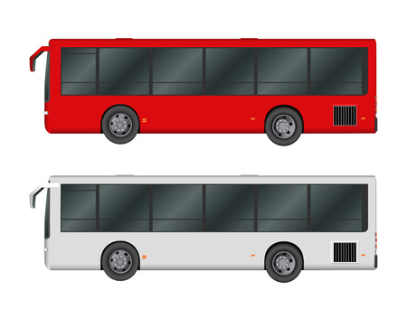 Set white, red City bus template.のイラスト素材