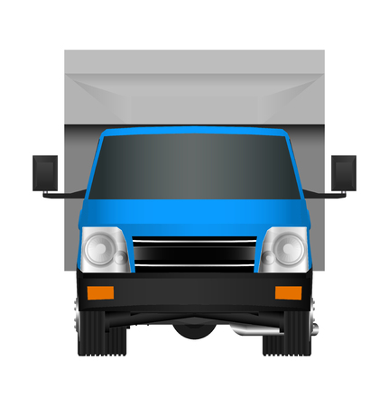 Blue truck template. Cargo van illustration isolated on white background. City commercial vehicle deliveryのイラスト素材